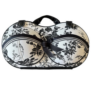 The Brag Company Black White Floral Bra Lingerie Travel Storage Case with Handle